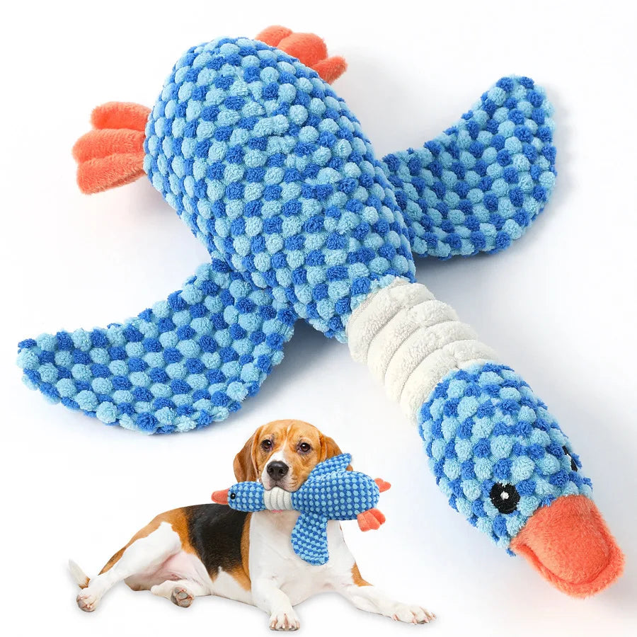 Durable Double-Color Cotton and Nylon Plush Goose Toy for Dogs Cute Cartoon Style Squeak Sound Toy New Product