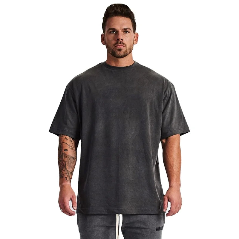 Wholesale 100% Cotton Knitted Plus Size Men's T-shirts Custom Oversized Loose Fit with Logo Print Big and Tall Short Sleeve