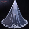 YouLaPan V206 R Classic Bridal Wedding Veil 3M Long Embroidery Flower Trim Pearl Big Trailing Veil Soft Tulle Cathedral Sail