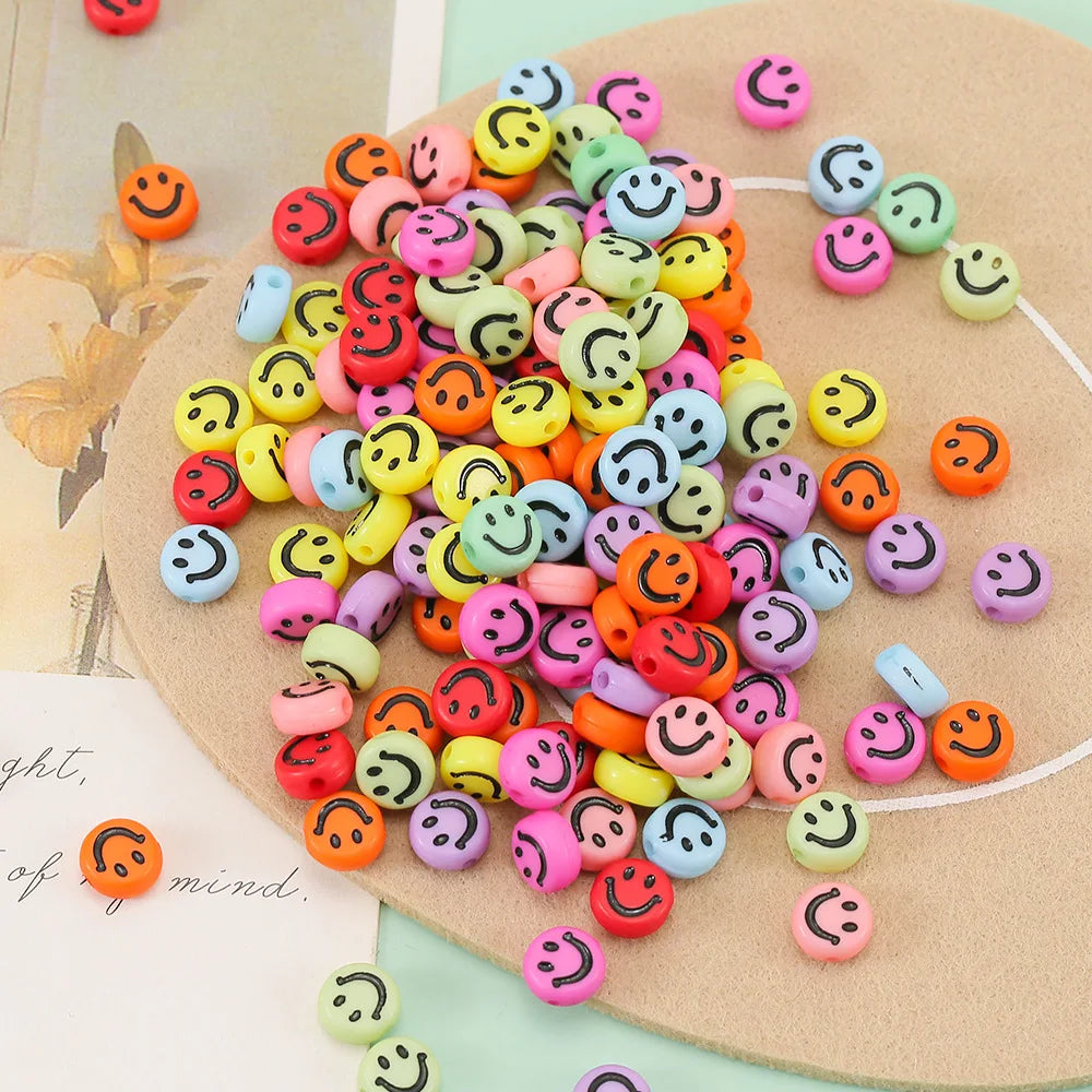 In Stock Handmade Loose Beads Round Mixed Happy Acrylic Beads for Jewelry Making
