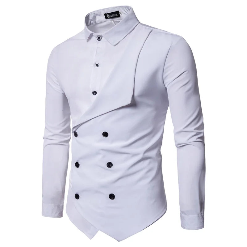 New Men's Fashion Personality Double Breasted Two Long Sleeved Shirts for Men