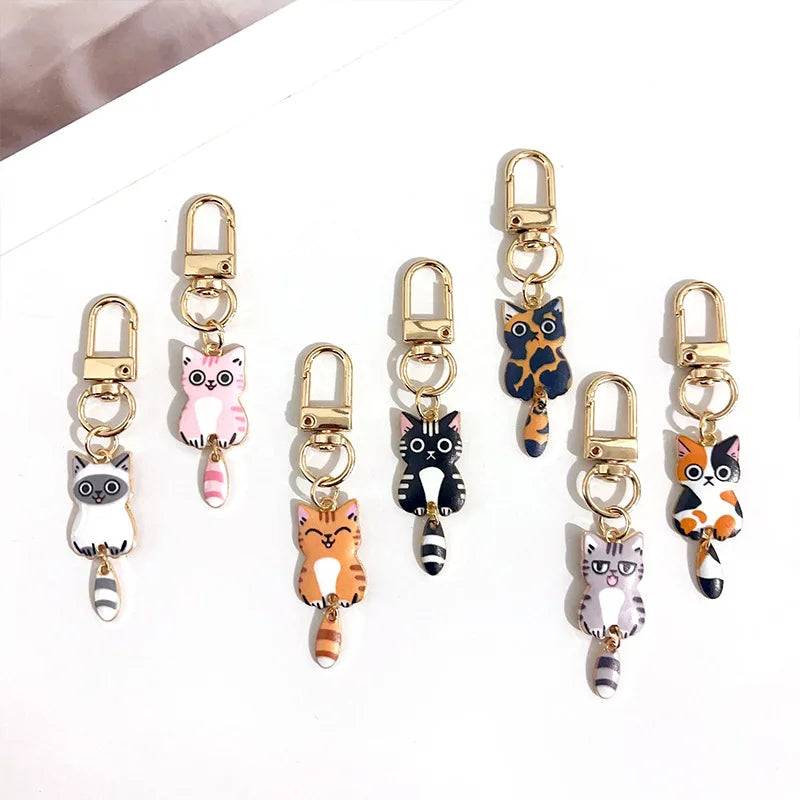 Cartoon Women Gift Cute Metal Enamel Kitten Cat Keychain for Key Bag