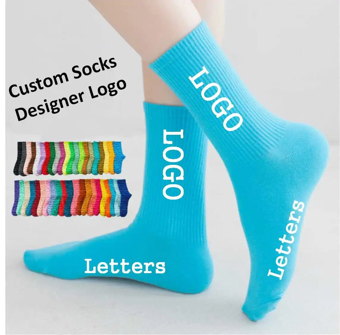 Personalized Custom Logo Spring Gym Crew Socks Men Women Jacquard Embroidery Sport Athletic Cotton Sport Socks