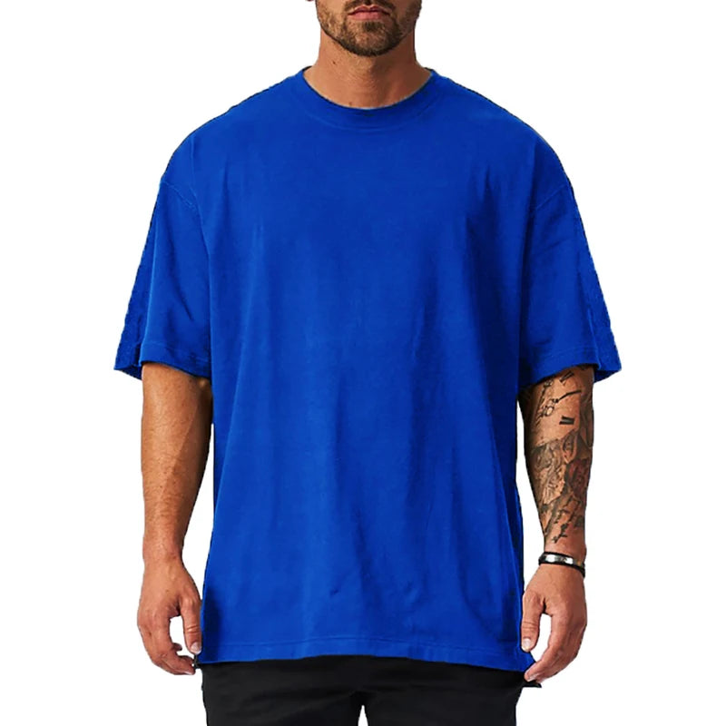 Custom Logo Brand Plain Gym Clothing Fitness Mens Oversized T Shirt Outdoor Hip Hop Streetwear Loose Half Sleeve T-shirt