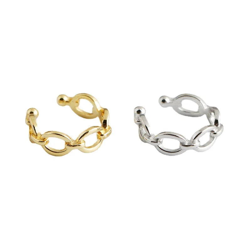 925 Silver Minimalist C Shaped Link Chain Ear Bone Clip Earrings Single Piece Cuff Earrings for Women Gifts