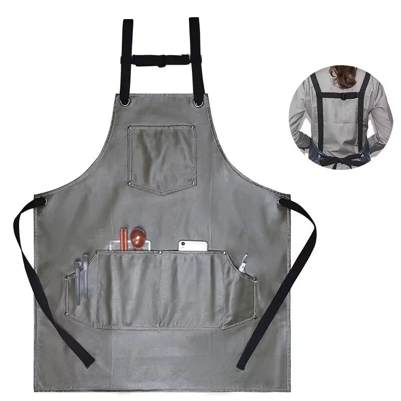 PU Customizable Apron Barber Waterproof Leather Work Apron for Hairdresser Man/Women With Pocket Tablier