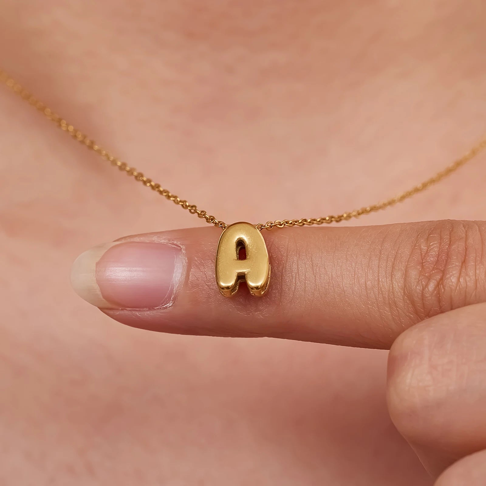 Stainless Steel Jewelry Joyas De Acero Inoxidable Custom Dainty Small Bubble Letter Balloon Initial Necklaces for Women