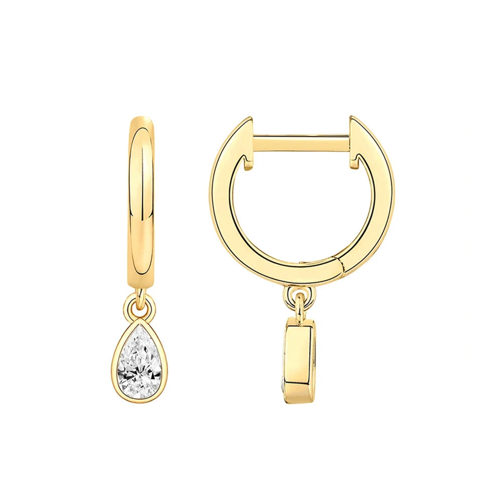 EQE55 RINNTIN Classic Jewelry Gold Zircon Waterdrop Charm 925 Silver Bling Hoop Earrings