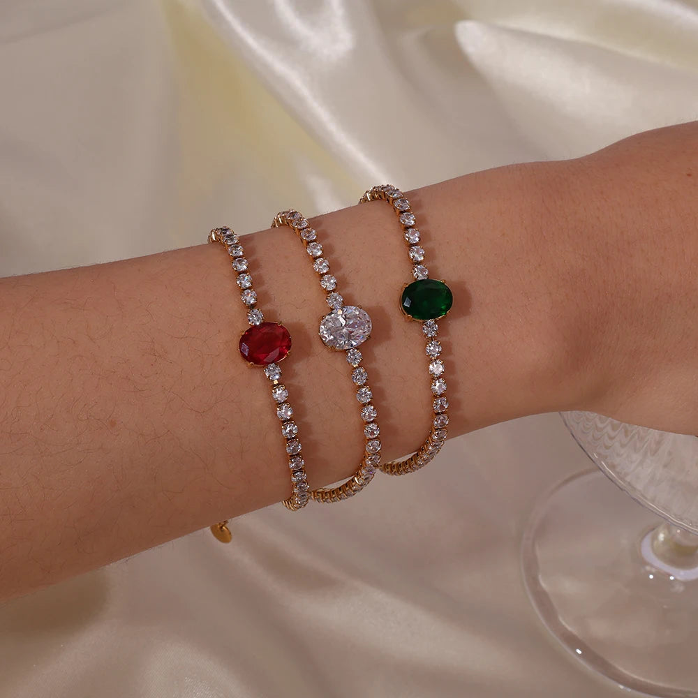 Vintage Female Stainless Steel Color Diamond Zircon Gold-Plated Titanium Steel Tennis Bracelets Stylish  Fine Sense Gift Jewelry