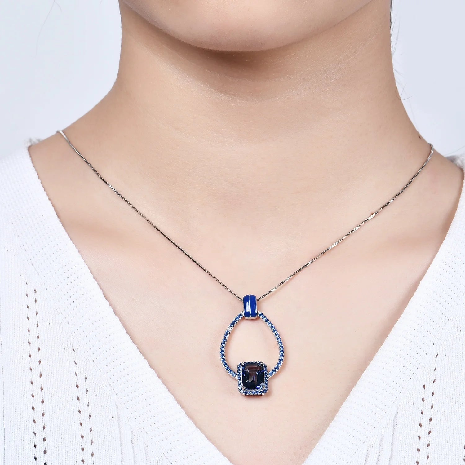 3 Years Plating Lasting Sterling Silver Natural Emerald Cut Stone Pendant for Necklace