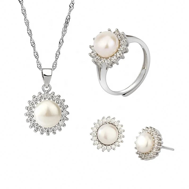 Fashion Natural Freshwater Pearl 925 Silver Necklace Jewelry Sets Wholesale High End Women Jewelry Set