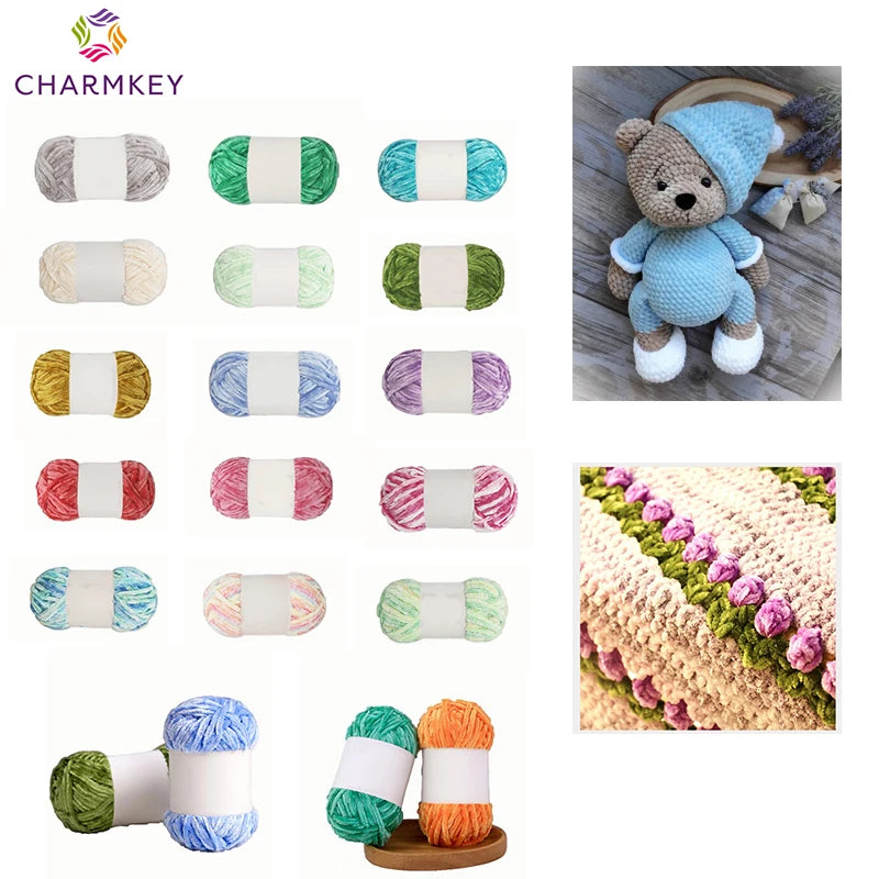 For Super Soft Fancy Dyed Chenille Velvet Yarn 100% Polyester High Tenacity Eco-Friendly Anti-Bacteria 100g/ball for
