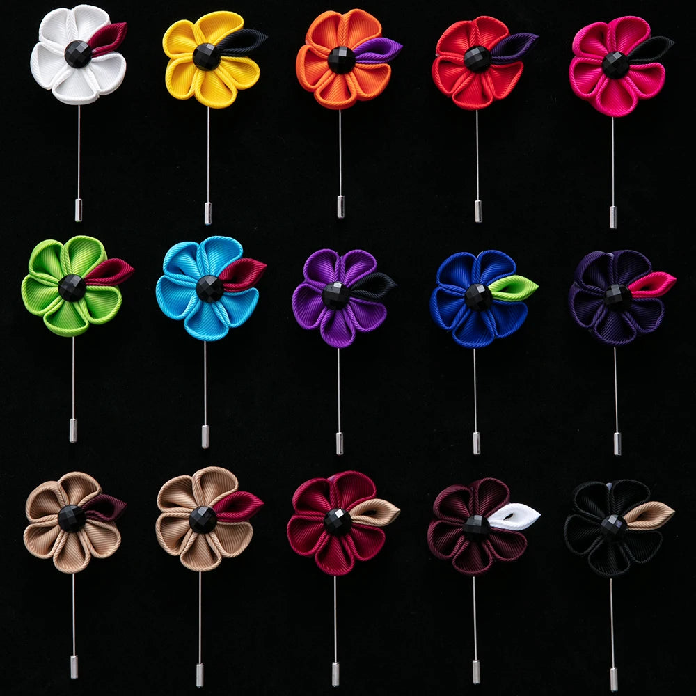 Handmade Men's Brooches Best Man Accessories Fabric Lapel Pin Fashion Floral Flower Boutonniere Mix Colors Stick Wedding Party