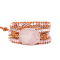 HOVANCI Bohemia Women Multi Layers Pink Crystal Boho Bracelet Handmade Braid Genuine Leather Pink Stone Wrap Bracelet