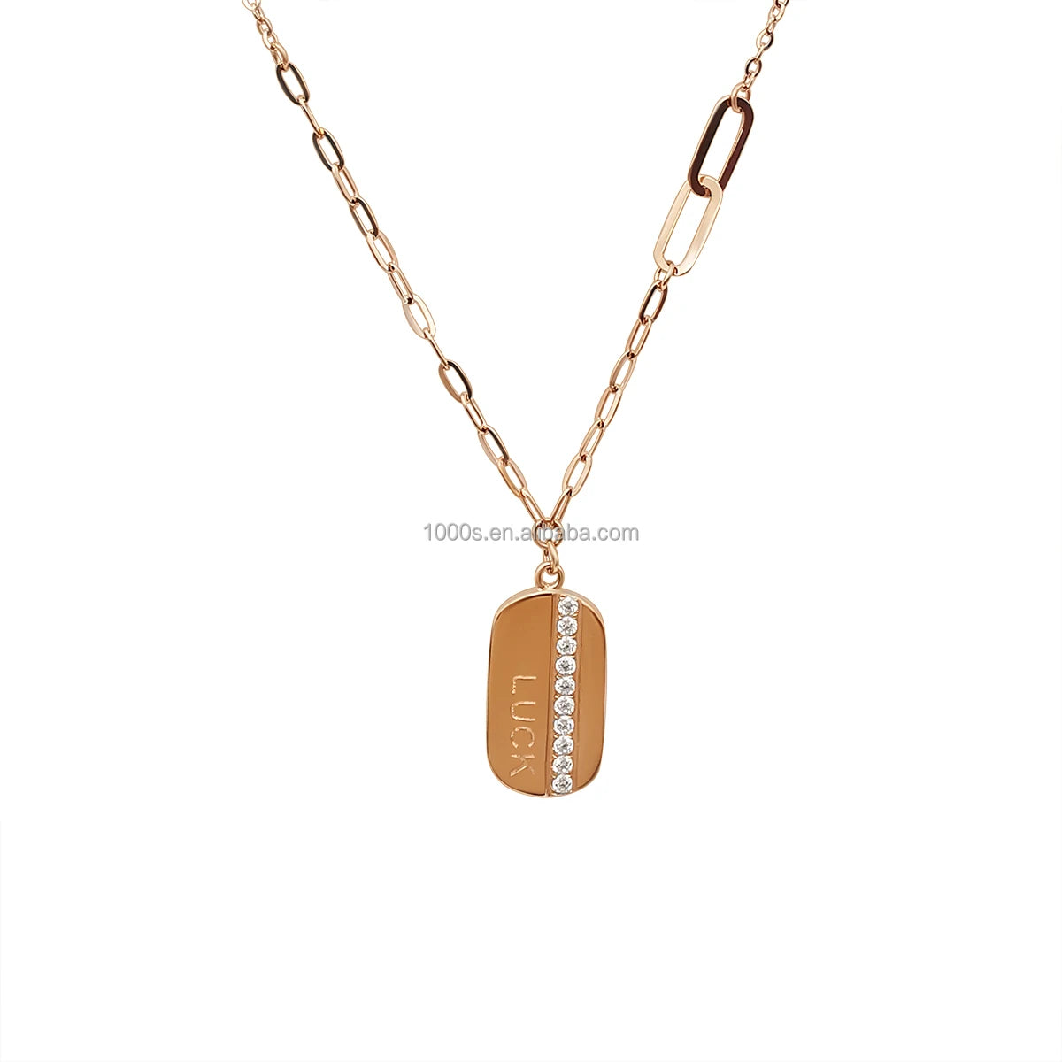 New Arrival 18K Gold Rectangular Pendant Necklace with Zircon Customized Engraving Words