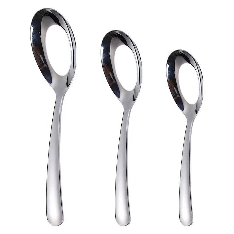 Restaurant-Grade Long Handle Stainless Steel Buffet Serving Spoon Set Mirror Polish Silver Plated Eco-Friendly Modern Luxury