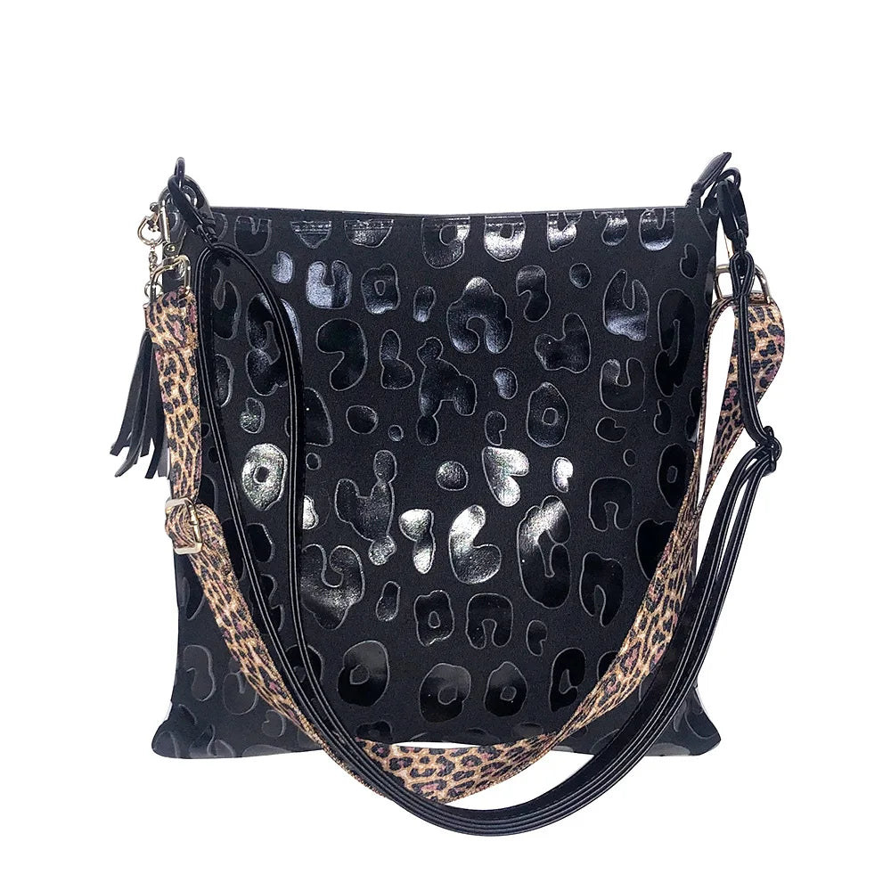 Customizable 100 Pcs Canvas Leather Crossbody Purse Women Small Crossover Long Shoulder Leopard Lady Purses and Handbags
