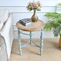INNOVA Rustic Small Wood Carved Round Coffee Table Antique Shabby Chic Side Corner Table with Detachable Leg