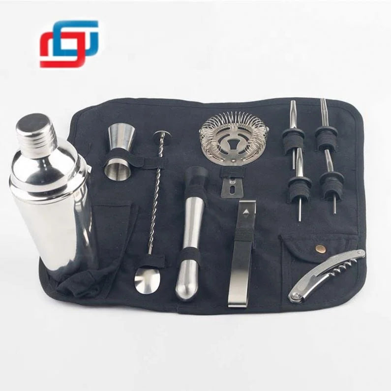 Travel Bartender Kit Bag Professional Cocktail Shaker Set Bartending Kit with Tote Canvas Bag