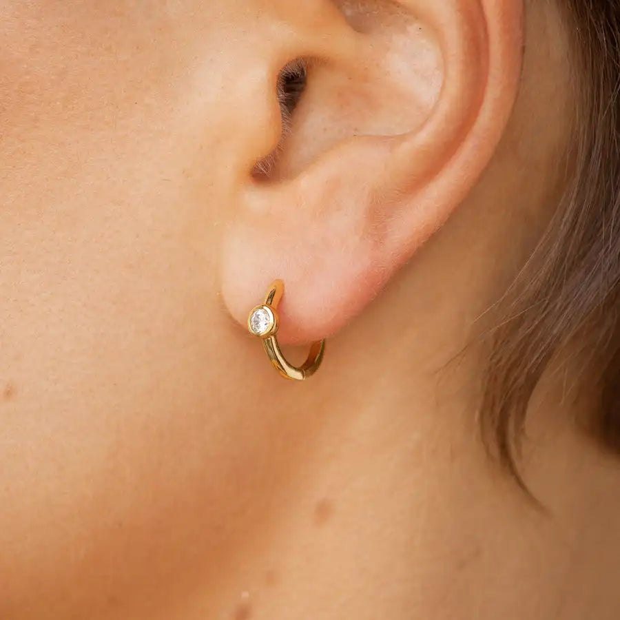 Wholesale White Moissanite Earring 14kt Yellow Gold Huggie Circle Fashion Earings