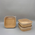 Bioleader 1000ML Square Single Wall Kraft Paper Bowl with Lid Food Container with PE Coating Brown/Custom Color