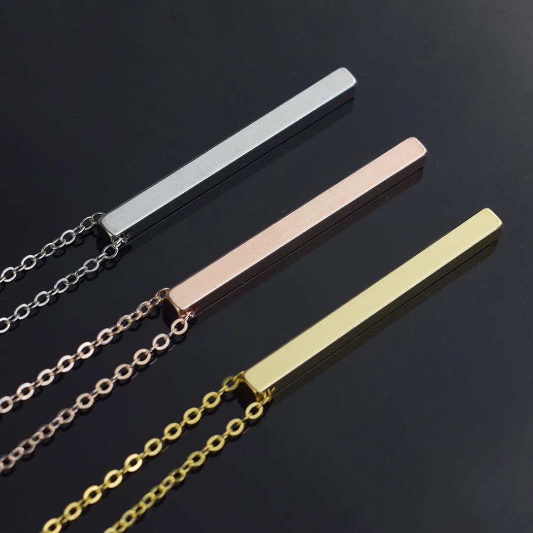 Minimalist Rose Gold Name Necklace - Personalized Stainless Steel Bar Pendant