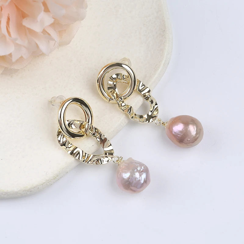 White Pink Pearl Earrings Pure Edison Natural Freshwater Pearl Shell Earrings