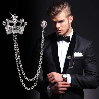 2021 Top Selling Ins Custom High-End Men's Brooch British Style Suit Chain Crown Vintage Corsage Brooch for Weddings