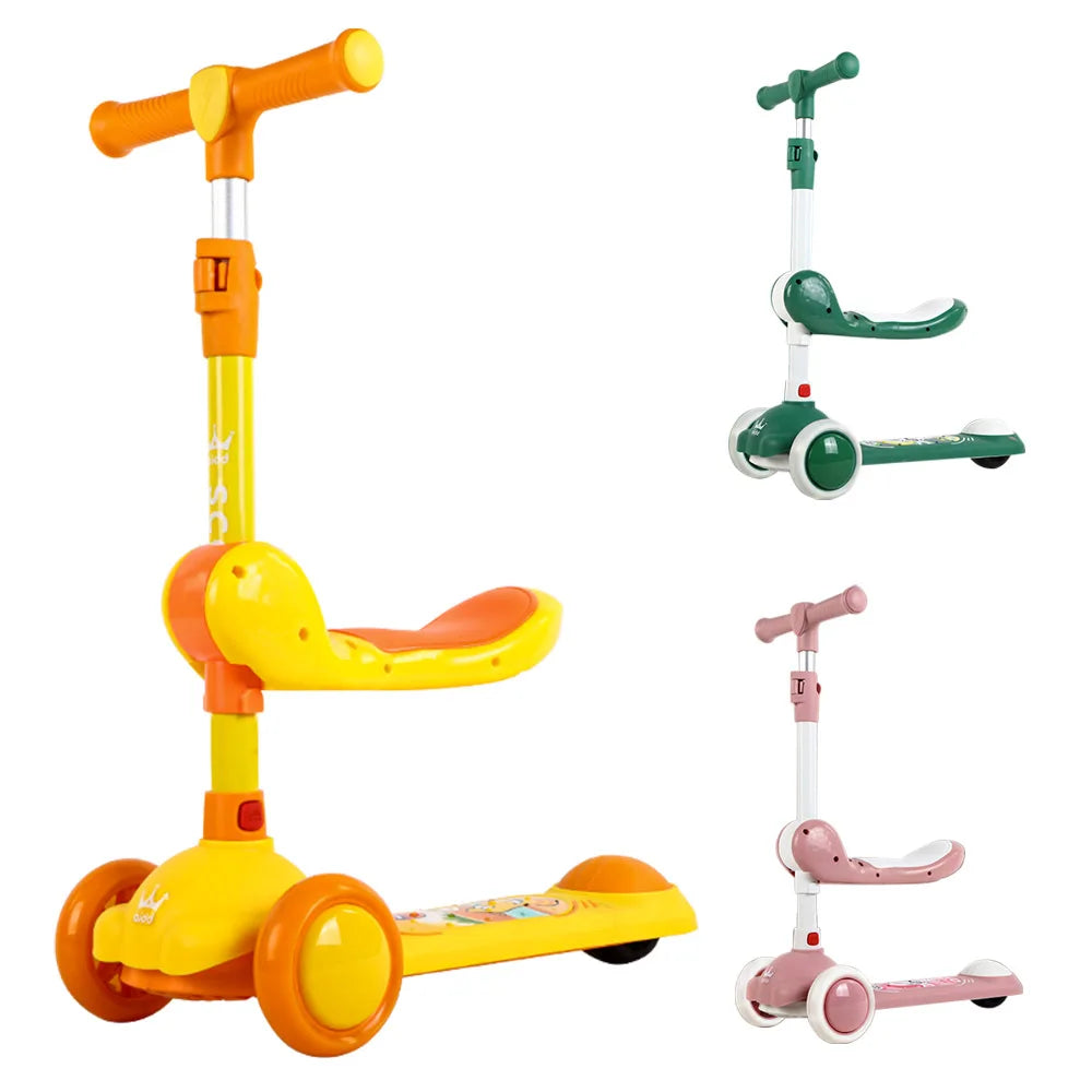 Lightweight 3 PU Light-Up Wheels Kick Scooter for Kids Removable Seat & Rear Brake Child Toy Foldable Plastic for Outdoor Use
