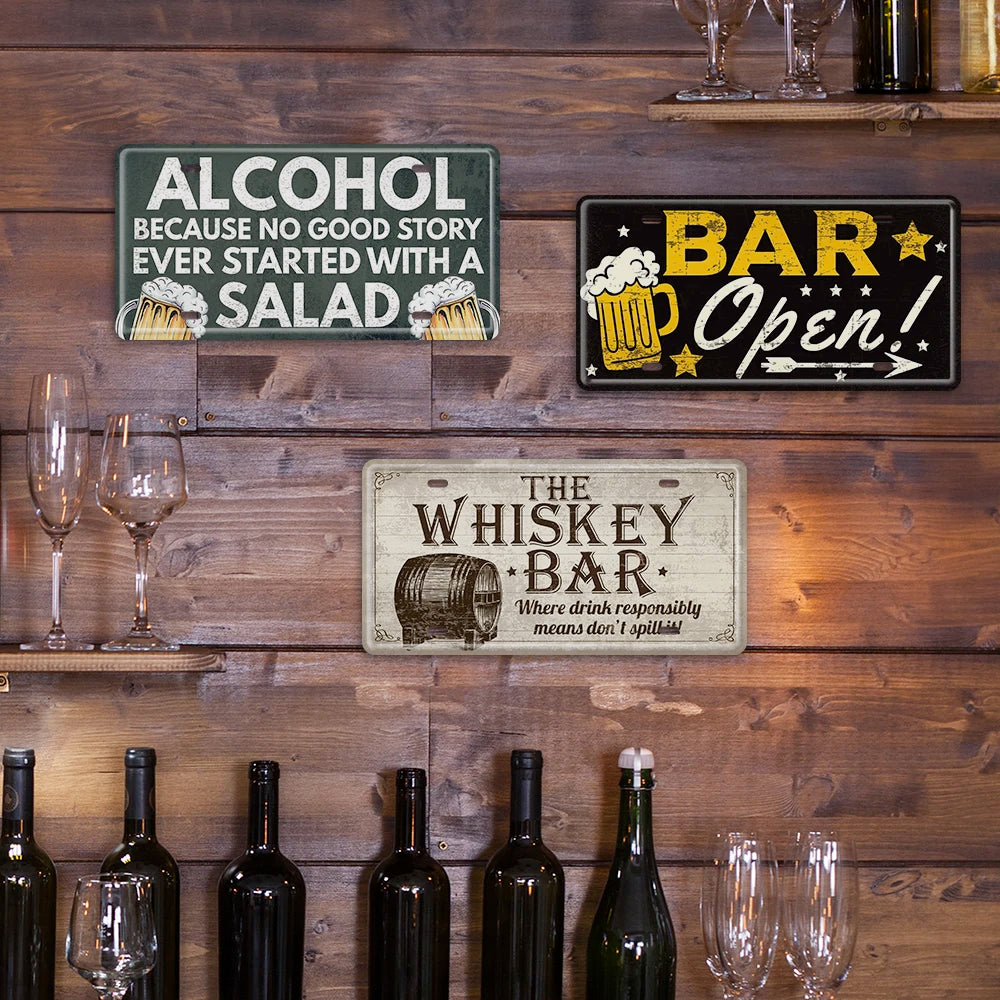 Bar Open Tin Plaque Plate Sign Beer License Plate Metal Poster Bar Pub Club Man Cave Wall Hanging Decor