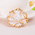 Elegant Accessories Gold Plated Pearl Floral Brooch Pin Women Blue White Enamel Peony Flower Brooch