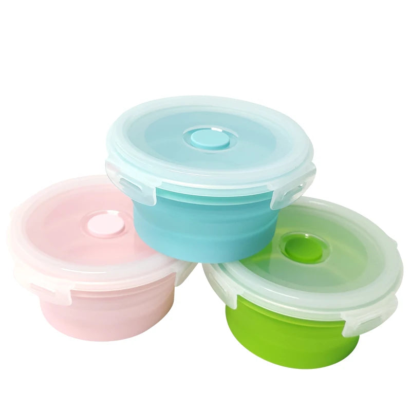 Fiambrera De Silicona 4 Pcs Well sealed Foldable Set Silicone Collapsible Food Container with Lid