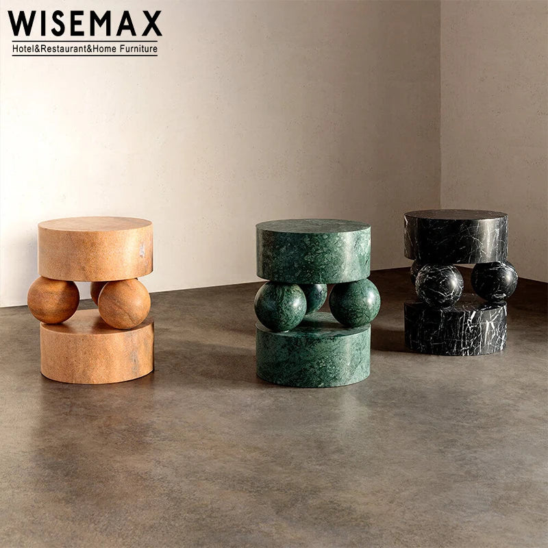 WISEMAX FURNITURE Industrial Style Living Room Furniture Round Wood Sofa Side Table Creative Marble Coffee Table for Cafe Shop