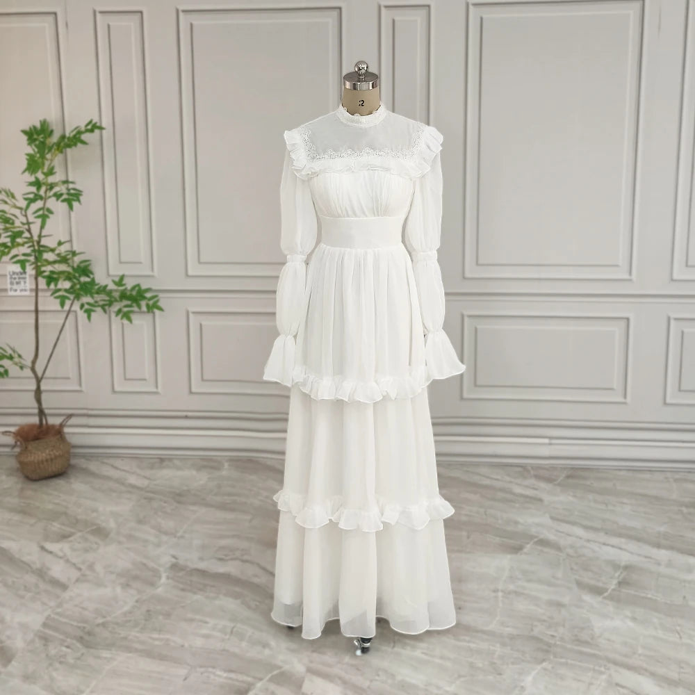 Real Photos High Quality Simple Long Sleeves Tiered Lace Wedding Dress for Bride Women Chiffon Bridal Gown Custom Made 15377