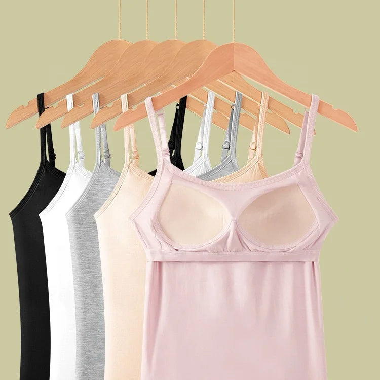 Viscose Wholesale Comfort Underwear Camisole With Padded Bras Women Crew Neck Sleepwear Tank Tops Sleeveless Camisole
