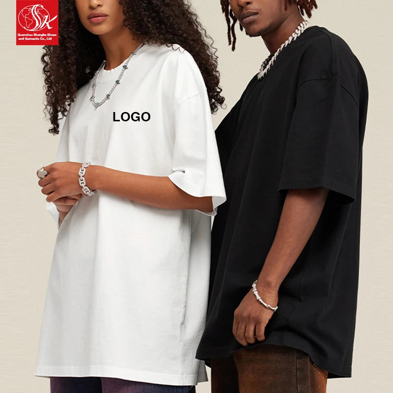SK 250g Trendy Brand Washed Retro Old Fried Heavy-Duty Knitted Cotton Oversized Crewneck Short-sleeved T-shirt Unisex MegaBDM