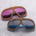 QSKY Cheap Sunglasses square Uv 400 Large Wrap Around Vintage Design Sunglasses Funny Diamond Frame Sunglasses