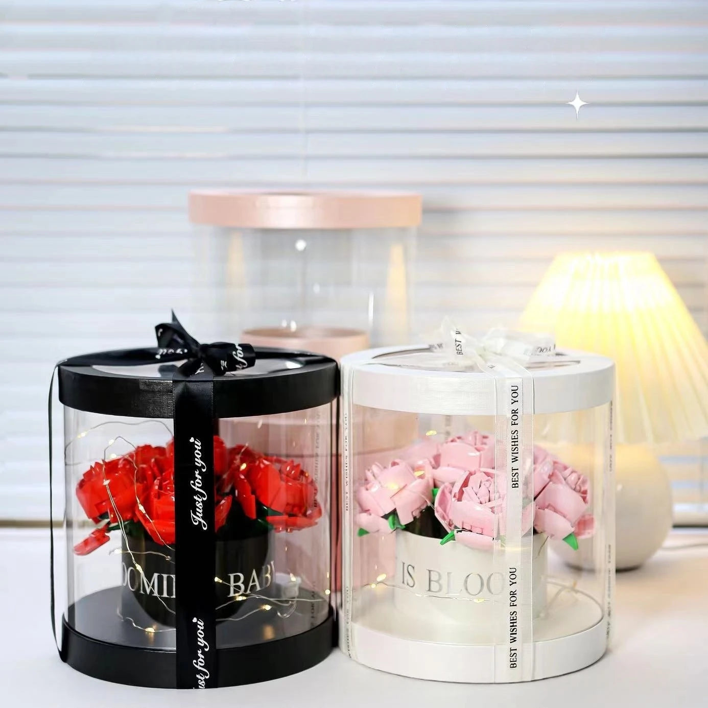 Wholesale Transparent Round Rose Packaging Gift Box Building Blocks Flower Hugging Bucket Flower Bouquet Hugging Boxes