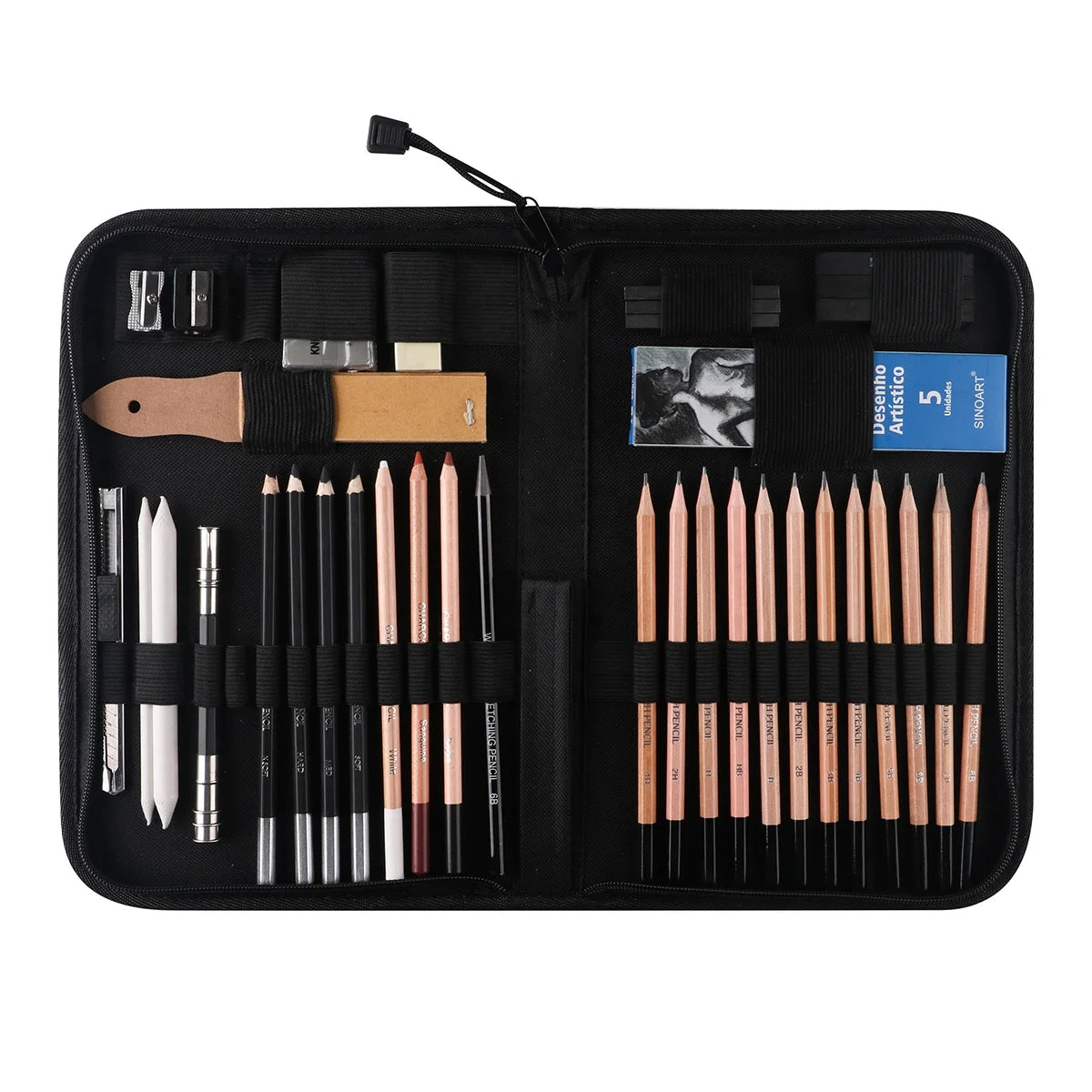 SINOART 41pcs Professional Sketch Pencil Set Art Drawing Sketch Art Sets in Terylene Zipper Storage Case