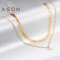 Ason Fashion Jewelry Gold Plated Necklace Round Zircon Pendant Leaf Chain Double Layer Necklace for Women