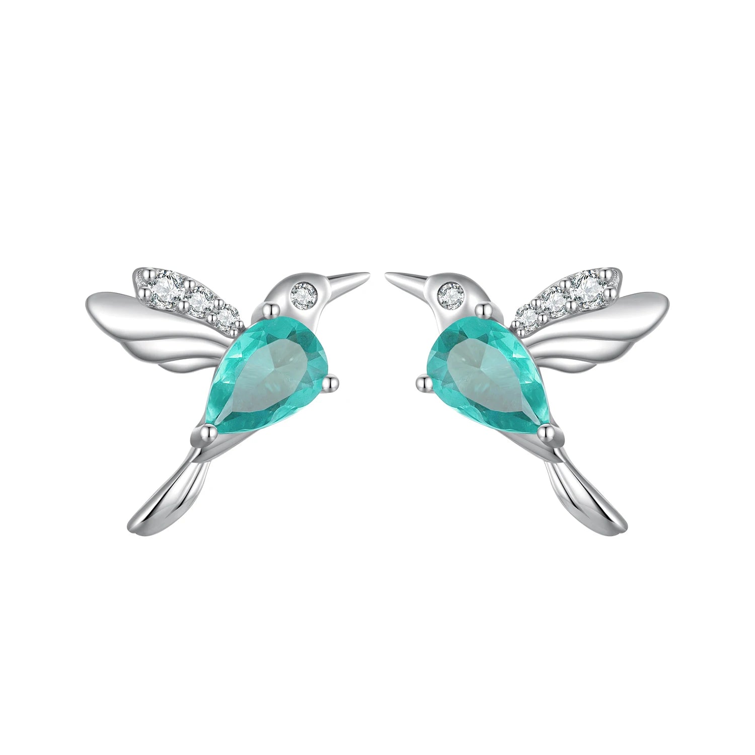 Wholesale 925 Sterling Silver Mint Green Hummingbird Stud Earrings for Women Pave Setting CZ Fine Jewelry Gift BSE849