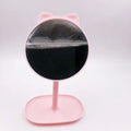 Personalized Round Pink/White Makeup Standing Mirror 1X Magnifying Glass Rotatable Desktop Hair Styling Combs