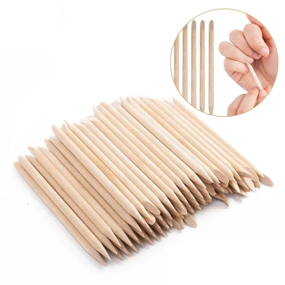 100pcs/bag Orange Wood Cuticle Stick Disposable Wooden Cuticle Pusher Manicure and Pedicure Tools Nail Wooden Sticks