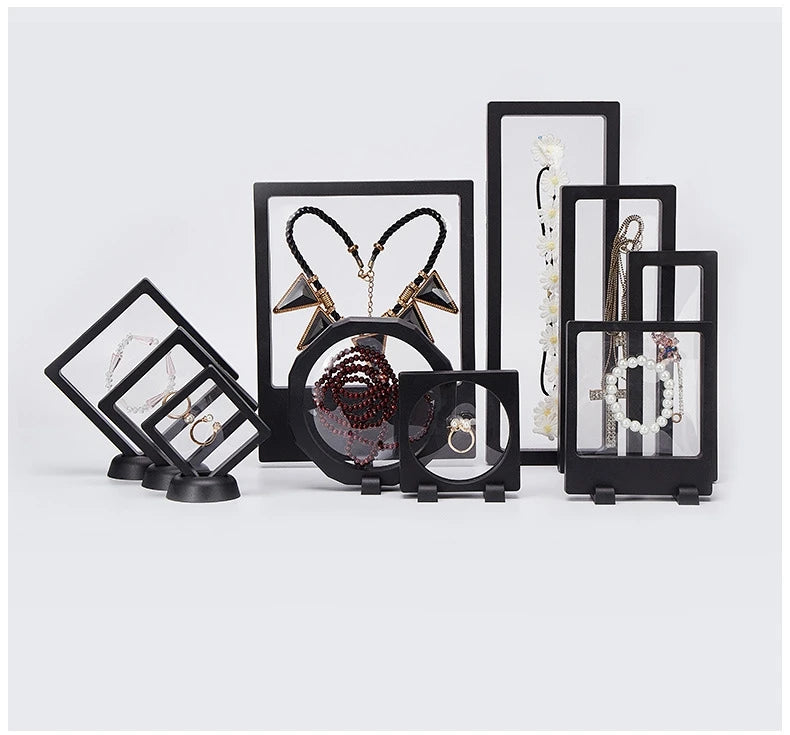 Golden Cross Fashion Square 3D Floating Display Box Frame ABS PET Film Holder for Rings and Jewelry Gift Box
