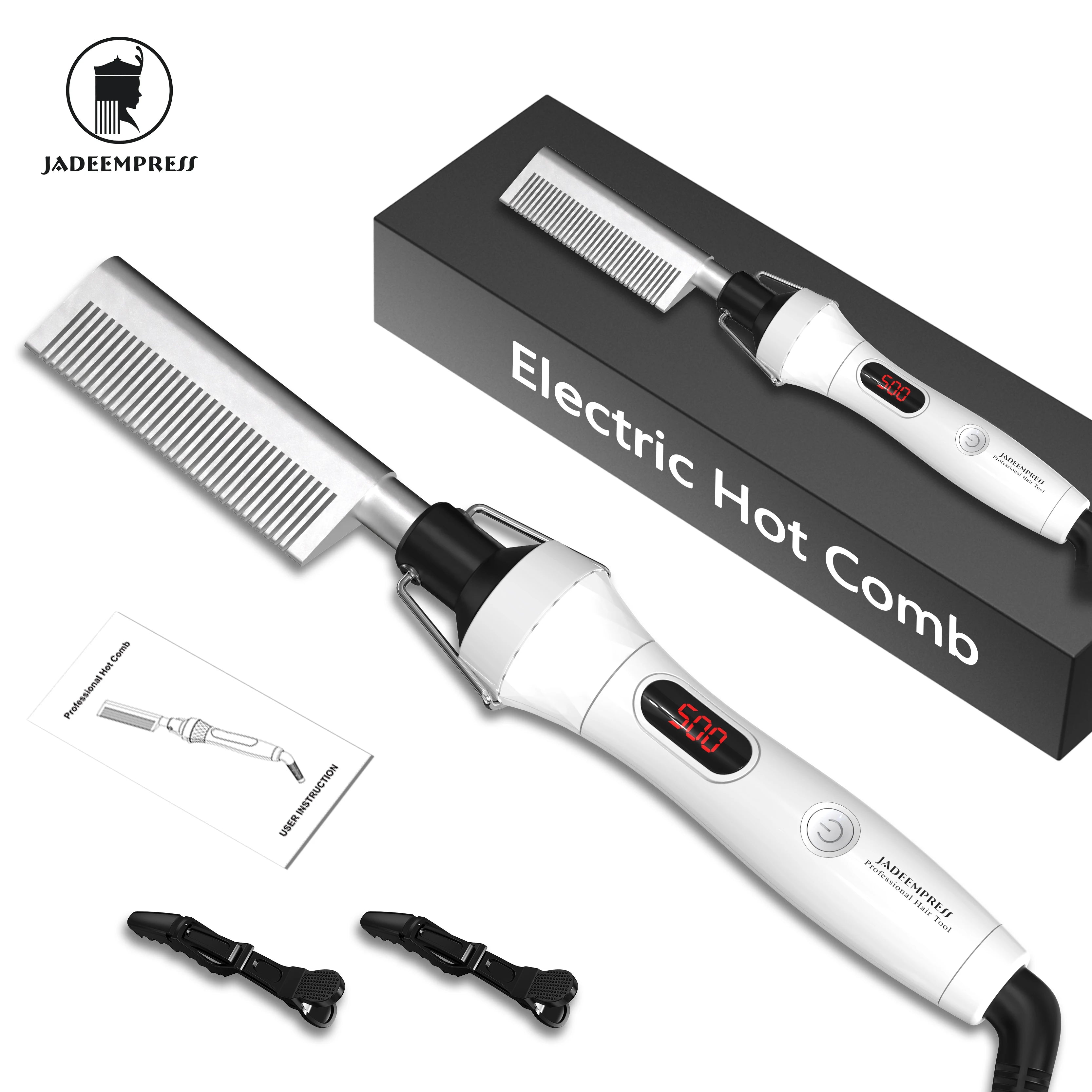 Profession Salon White 500 Degree Electric Hair Straightener Combs 500 Degrees Bedazzled Hot Comb With Packaging