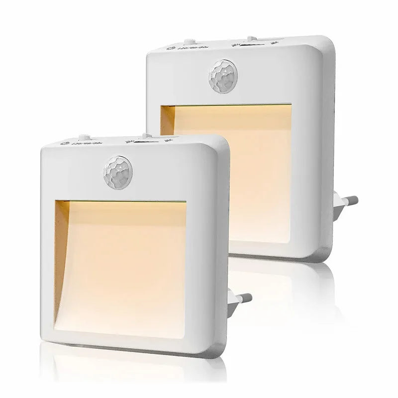 EU US UK Plug in LED Motion Sensor Night Lights for Kids Bedroom Auto Dusk to Dawn Sensor Dimmable Wireless Cabinet Lamp Decor