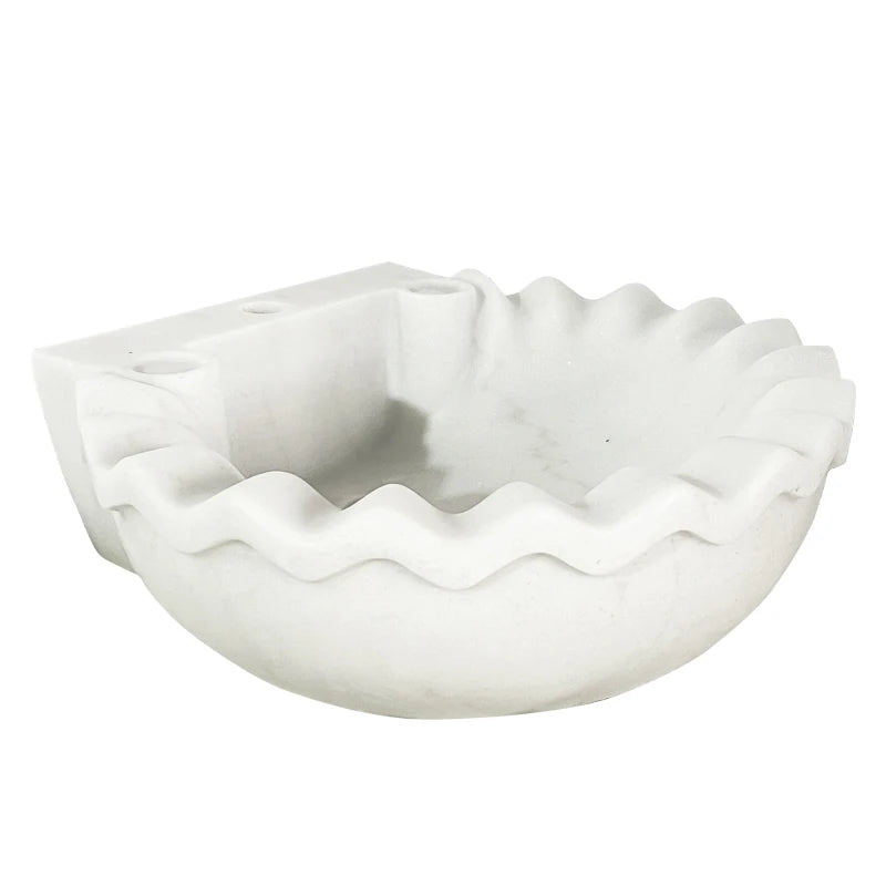 One-stop Custom Furniture Modern Shell Shaped Custom Color Bathroom Luxury Wall-Hung Marble Washbasin Drainer Easy Clean