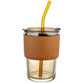clear Coffee Cup Glass Bottle 400ml Customizable logo Glass Cup with Lid and Straw