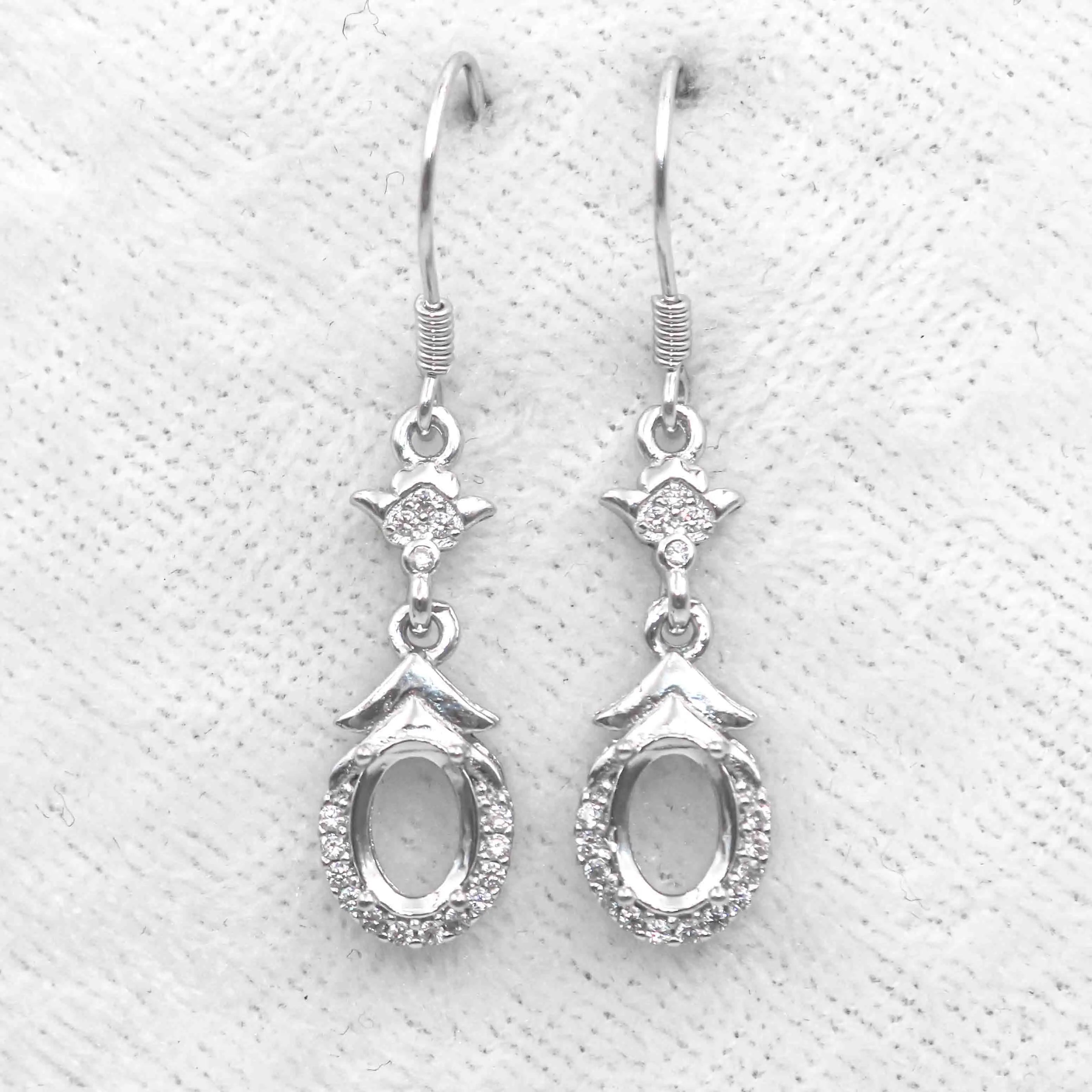 Sterling Silver 5*7mm Semi Mount Hook Earrings Empty Support Blank Claws Setting S925 Base Without Center Stone for DIY Inlay