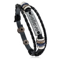 New Arrival Handmade Leather & Alloy Punk Cuff Bracelet with Antique Silver Plating Geometric Design for Men's Fashion